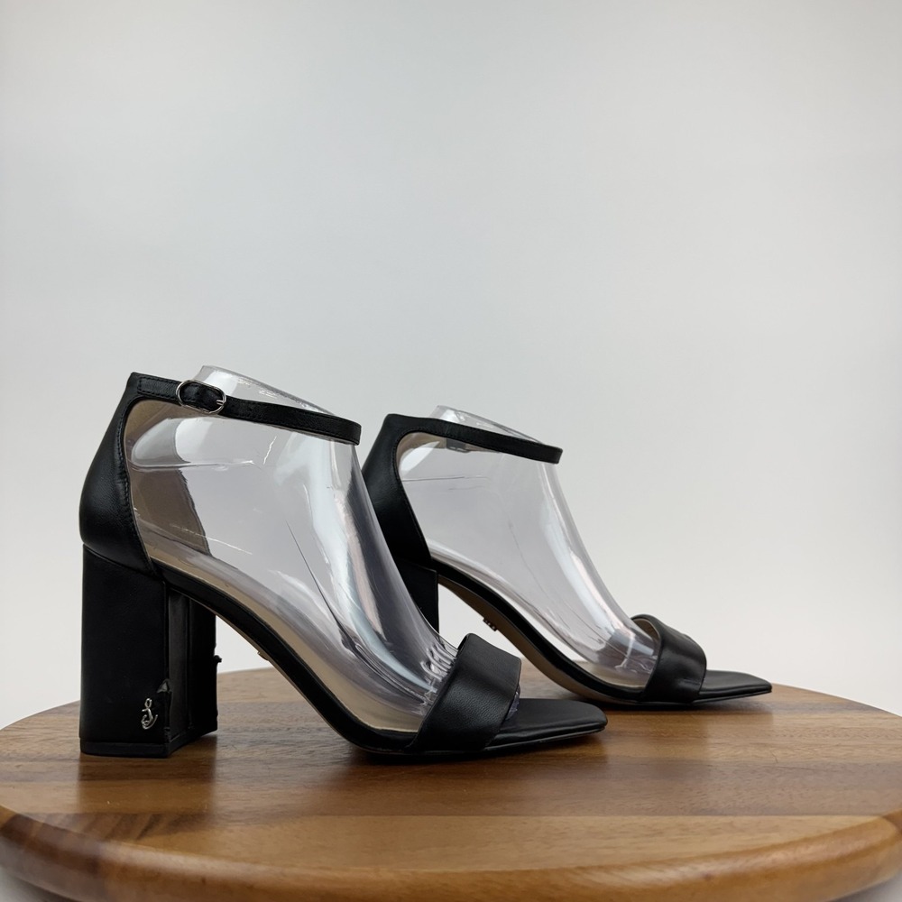 Womens Sam Edelman Daniella‎ Ankle Strap Black Leather Heeled Sandals Size 9 M